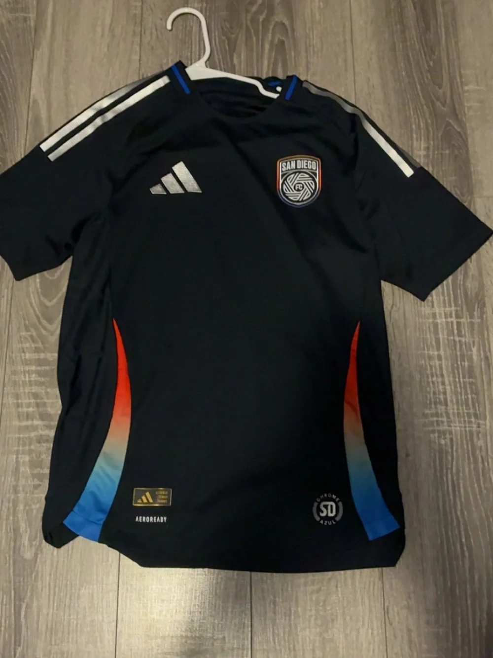 adidas Black San Diego Soccer Jersey with Blue & Orange Accents